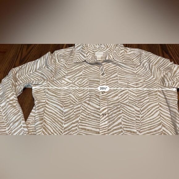 Chico’s No-Iron zebra Print Roll-Tab Sleeve Shirt White Tan size 2 Large EUC - Picture 11 of 13